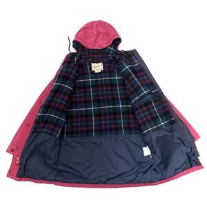 Vintage Woolrich Jacket Womens S Red Lined Plaid Fabric Full Zip Hooded Pockets